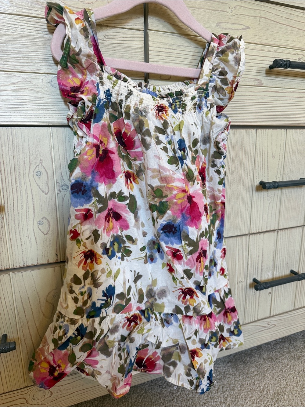 GAP Floral Ruffle Sundress - White with Pink & Blue Flowers- Never Worn